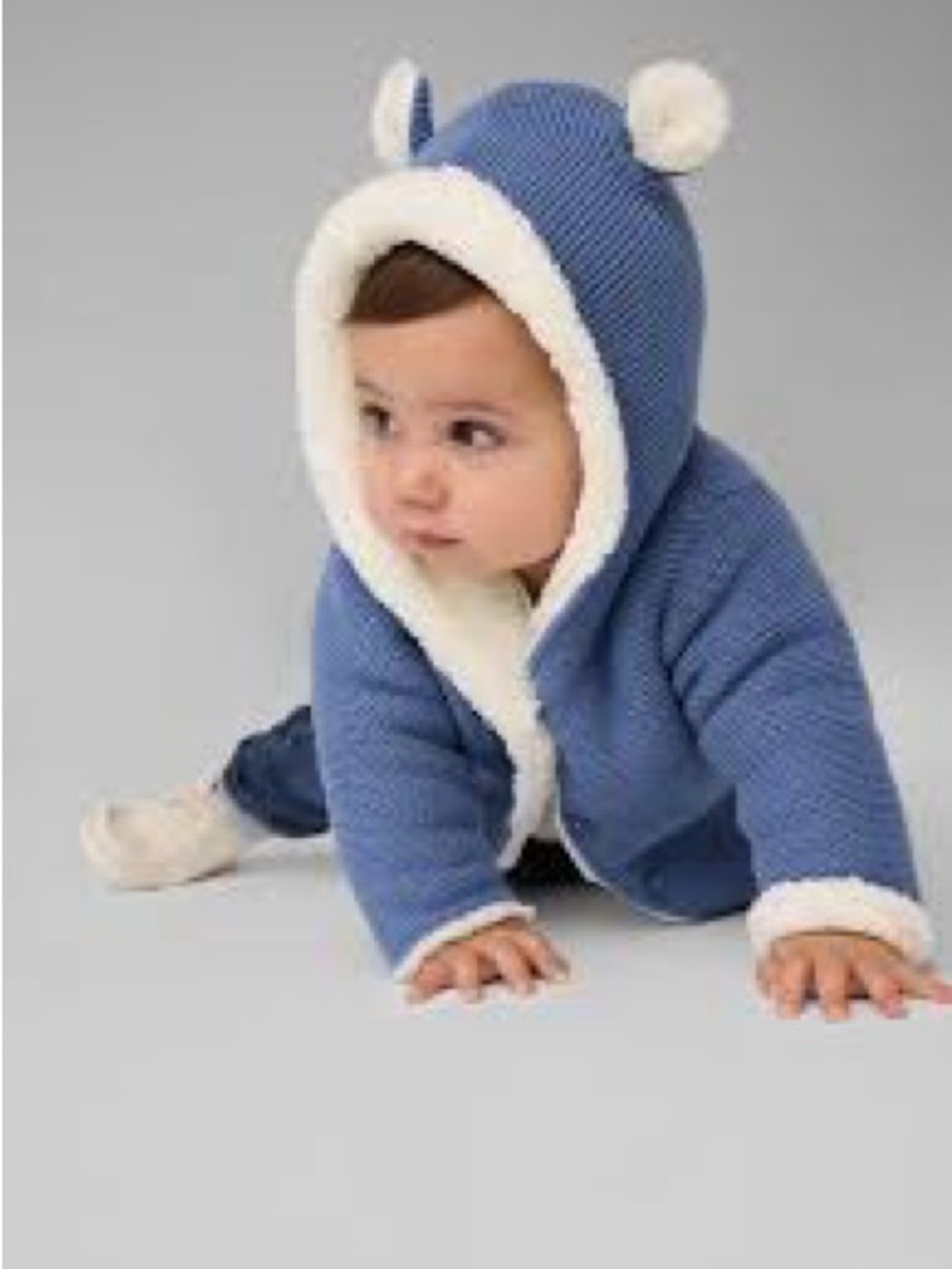 GAP Blue One-Piece Hooded Bodysuit with Cream Sherpa Trim#141